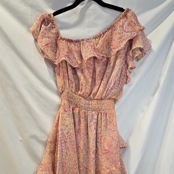 NWT MISA Dress Pink/Yellow Size S Off The Shoulder Smocked Waist - Picture 7 of 10